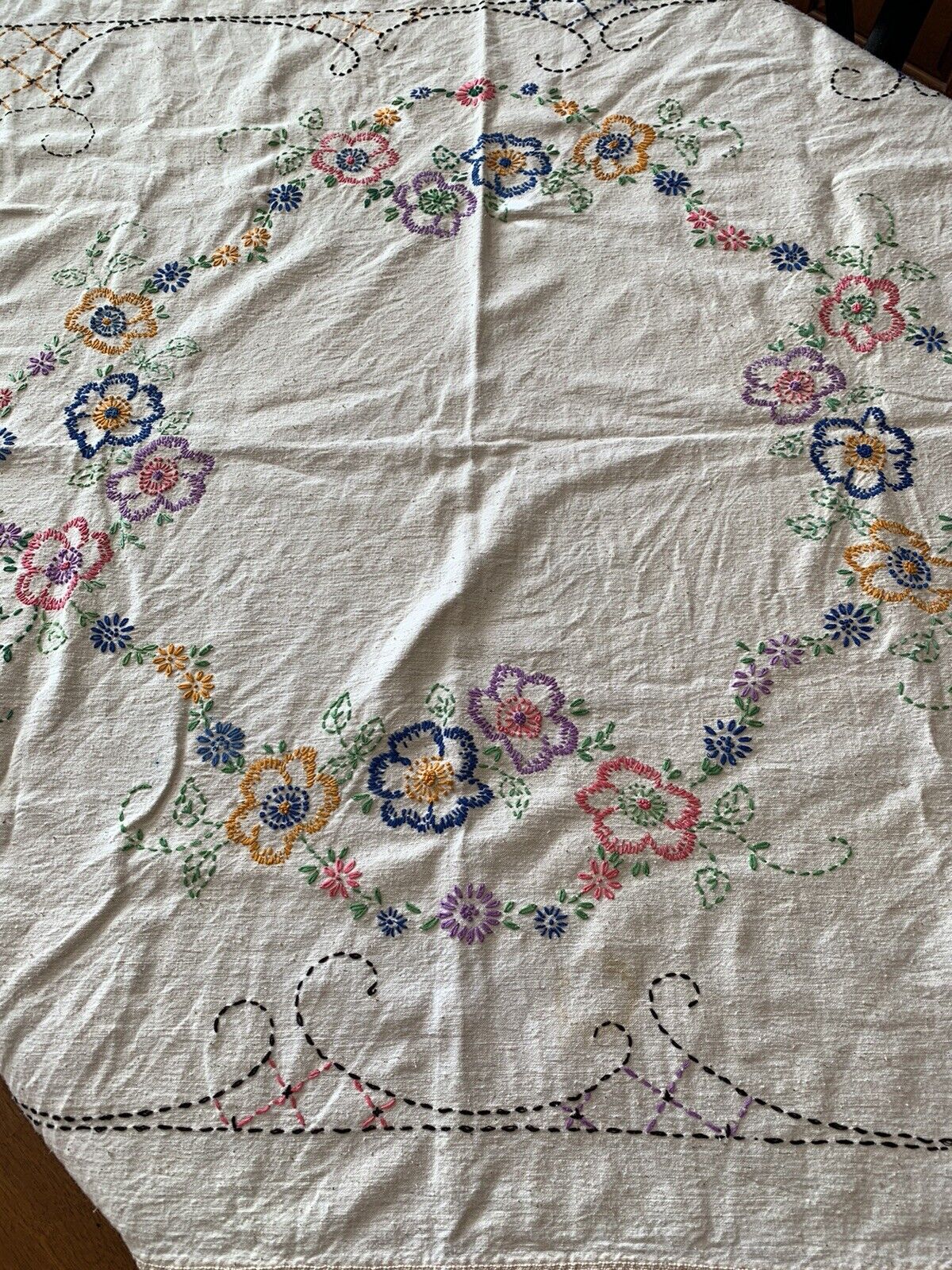 Vintage Hand Embroidered Tablecloth Square 44\