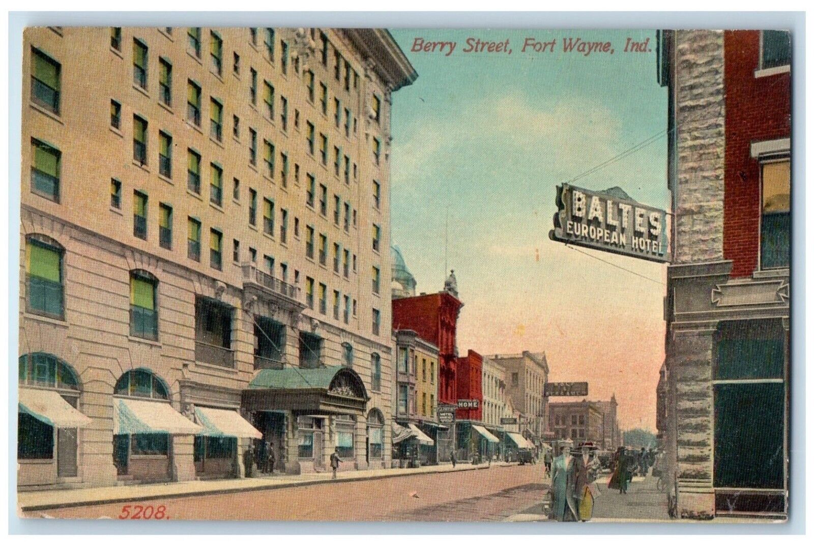 c1910 Baltes European Hotel Berry Street Fort Wayne Indiana IN Antique Postcard