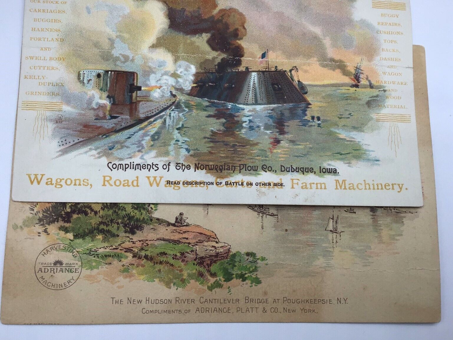 Antique Trade Cards-Norwegian Plow Co Dubuque Iowa/Adriance Platt Co N.Y.