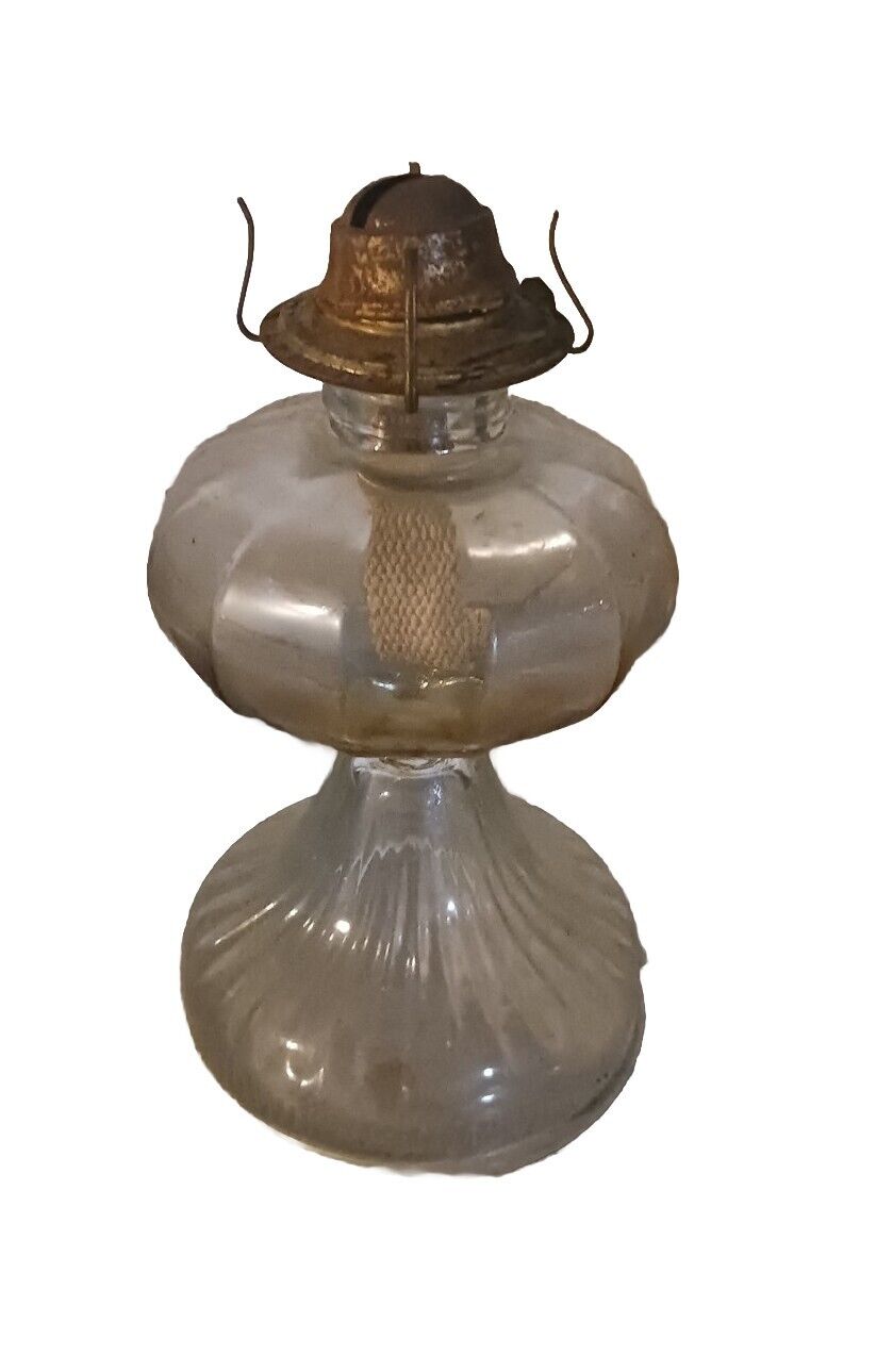 Antique Vintage Clear Glass Oil Lamp 