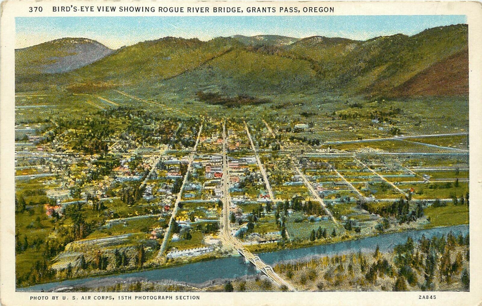 c1920s Postcard; Birdseye View Grants Pass OR, Rogue River Bridge, W. Andrews