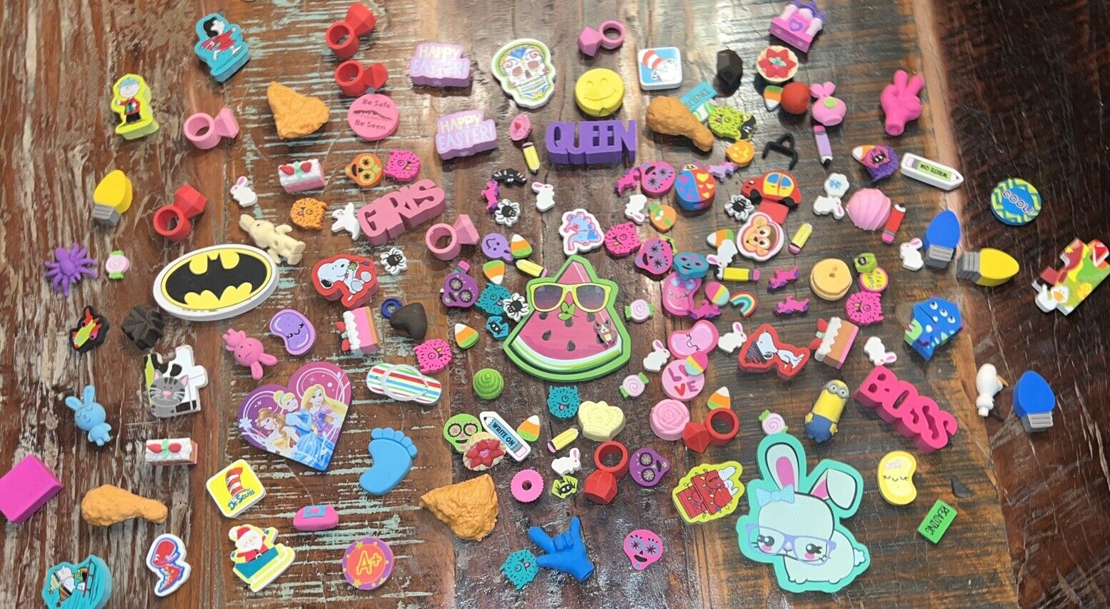 Lot of 100+ Novelty Shaped Erasers Almost 4lbs. Teachers Prize Box