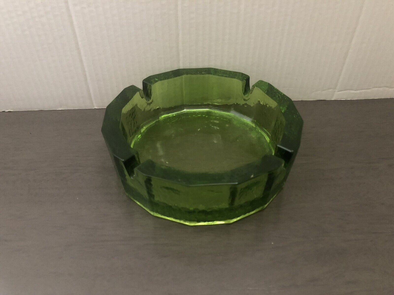 VTG Ashtray Ash Tray MCM Chunky Large GREEN Glass 6”