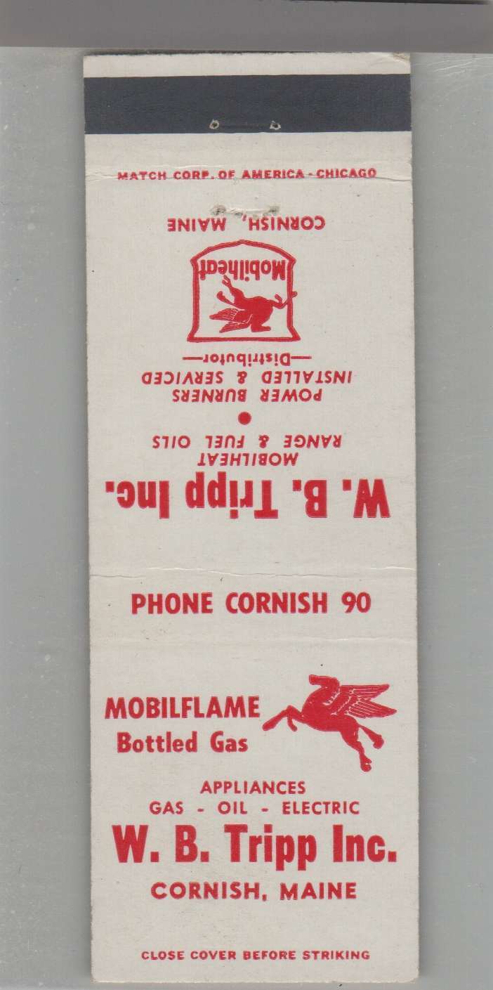 Matchbook Cover - Gas Station - W.B. Tripp Mobil Oil & Gas Cornish, ME
