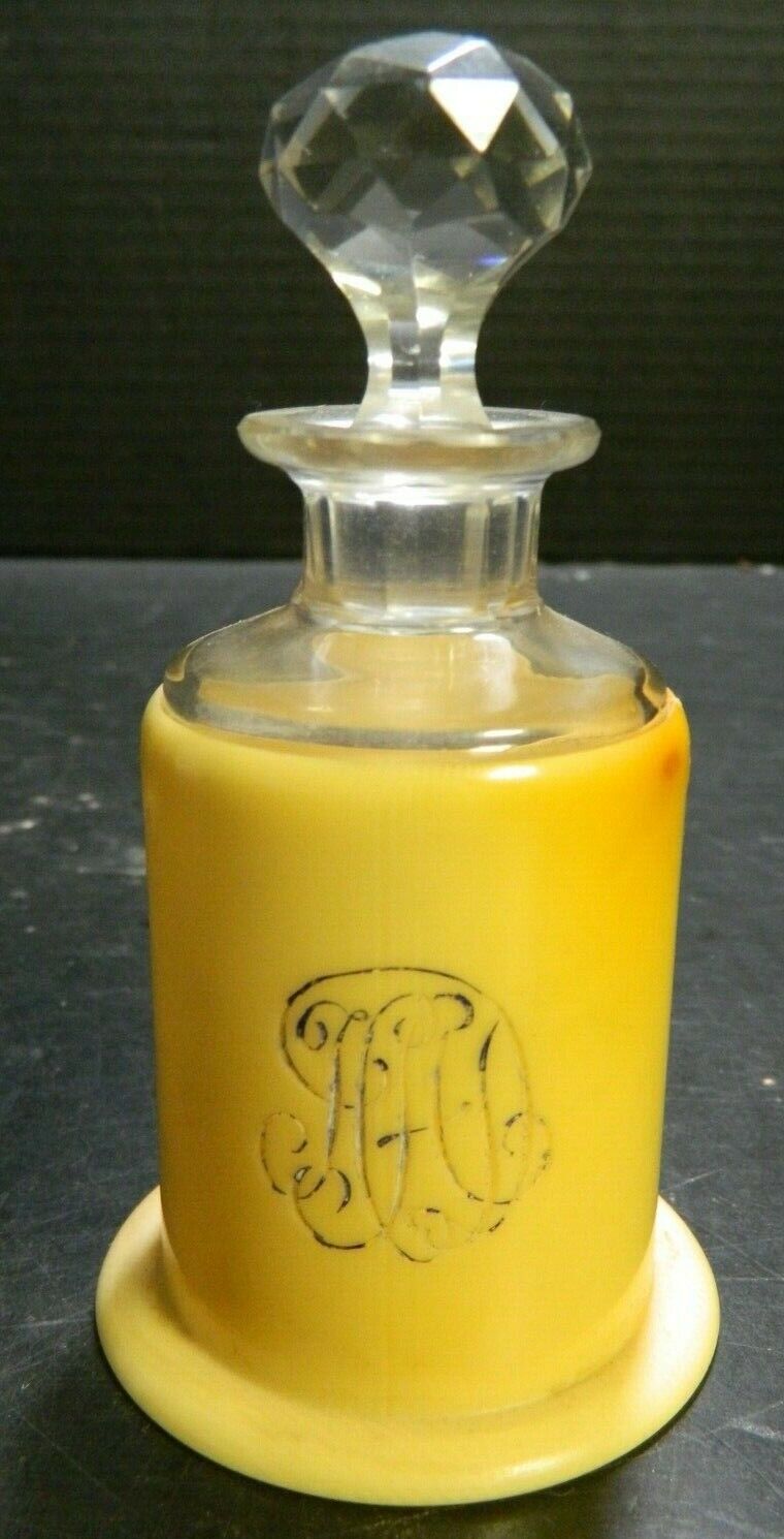 Vintage Monogrammed Celluloid Baccarat Crystal Perfume Bottle 4.43\