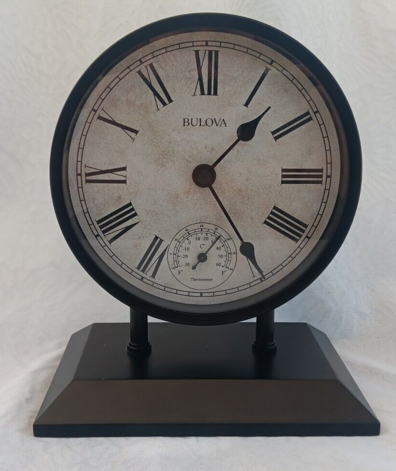 Bulova B5014 Plymouth Tabletop/Mantle Quartz Clock-With Built in Thermometer