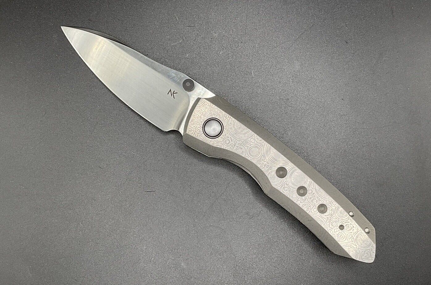 Chad Nell Utah Engraved Titanium Zirc Hardware Satin AEB-L Flipper Custom Knife