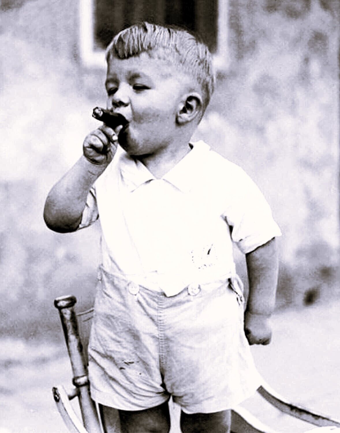 Odd Vintage Photo/Strange/1920's YOUNG BOY SMOKING CIGAR/4x6 B&W Reprint.