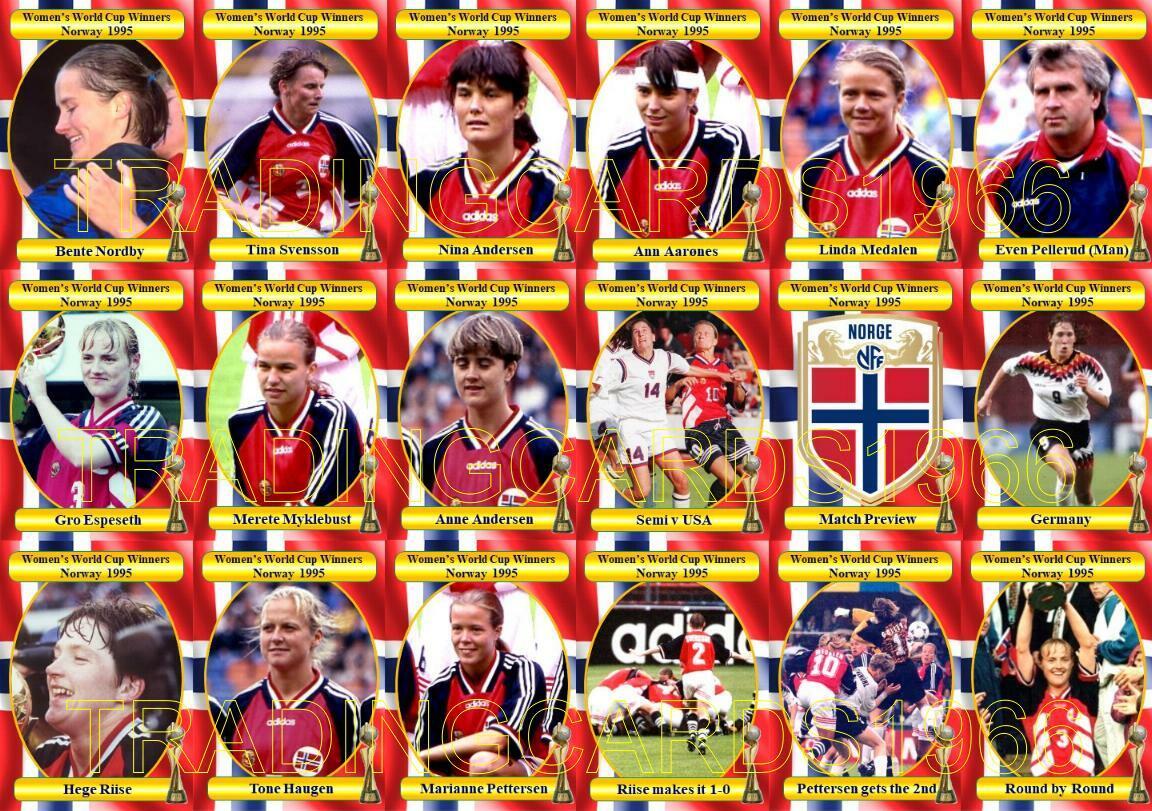 Norway 1995 Women\'s FIFA World Cup winners football trading cards