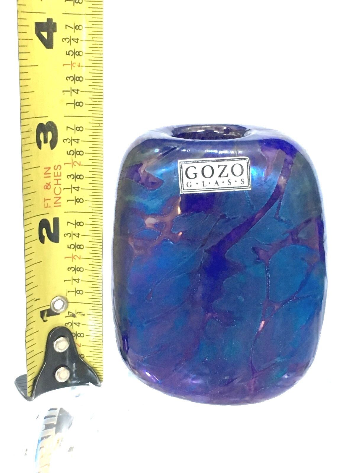 SIGNED GOZO GLASS BLUE VASE 
