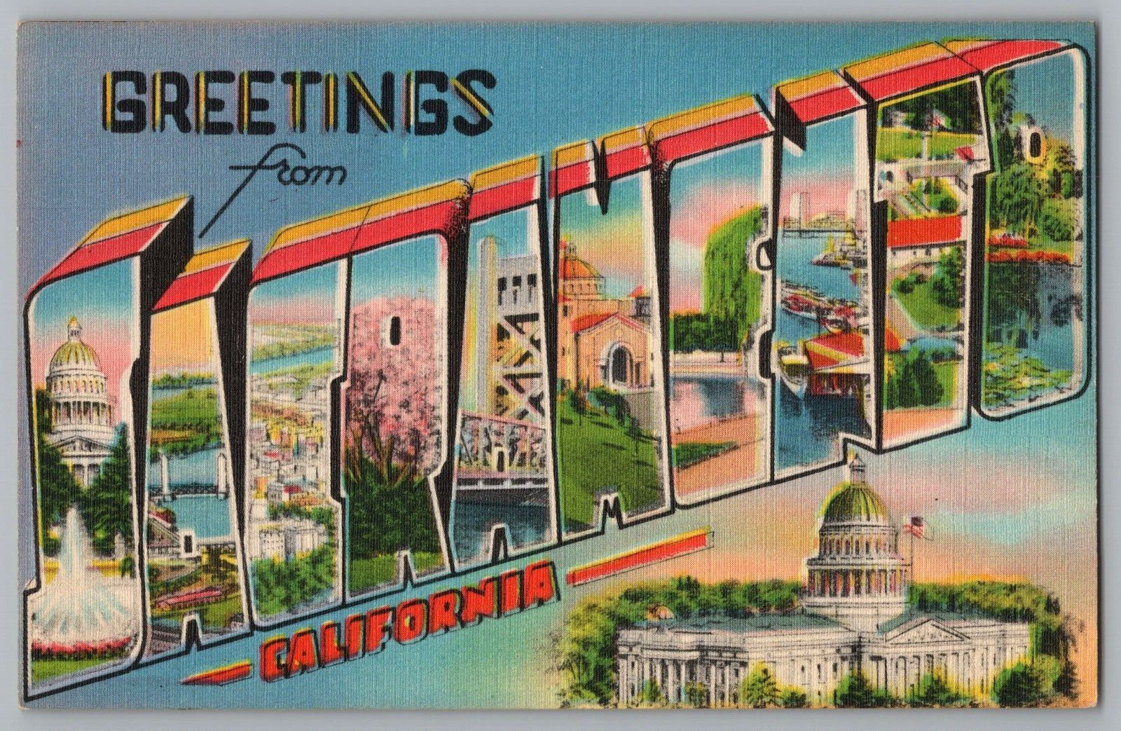 Postcard Greetings From Sacramento, California, Large Letter