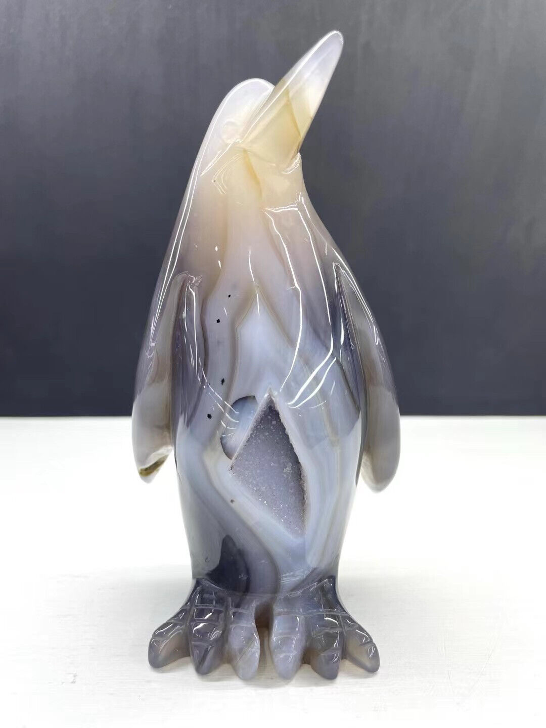 TOP  Natural Geode Agate Quartz Hand Carved Penguin Skull Crystal Reiki Decor