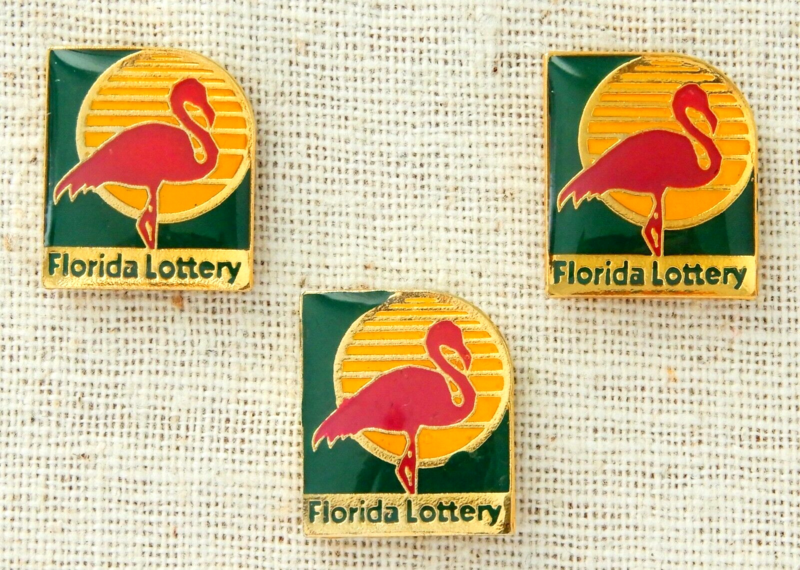 3 Florida Lottery Lapel Pin Lot Vintage Pink Flamingo Bird Enamel Tropical