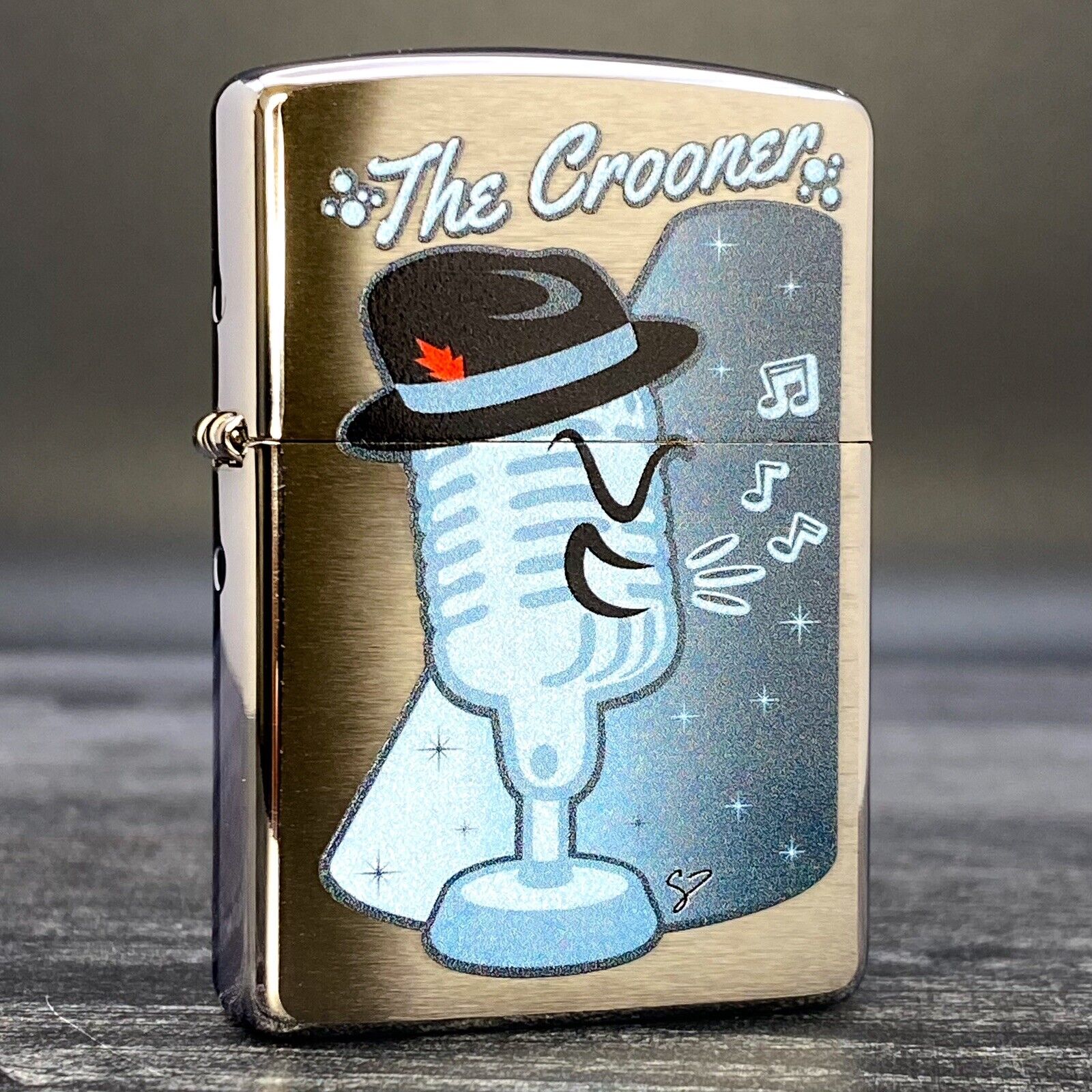 EXCLUSIVE Riley\'s 66 Zippo Lighter - The Crooner - Armor® - Brushed Chrome