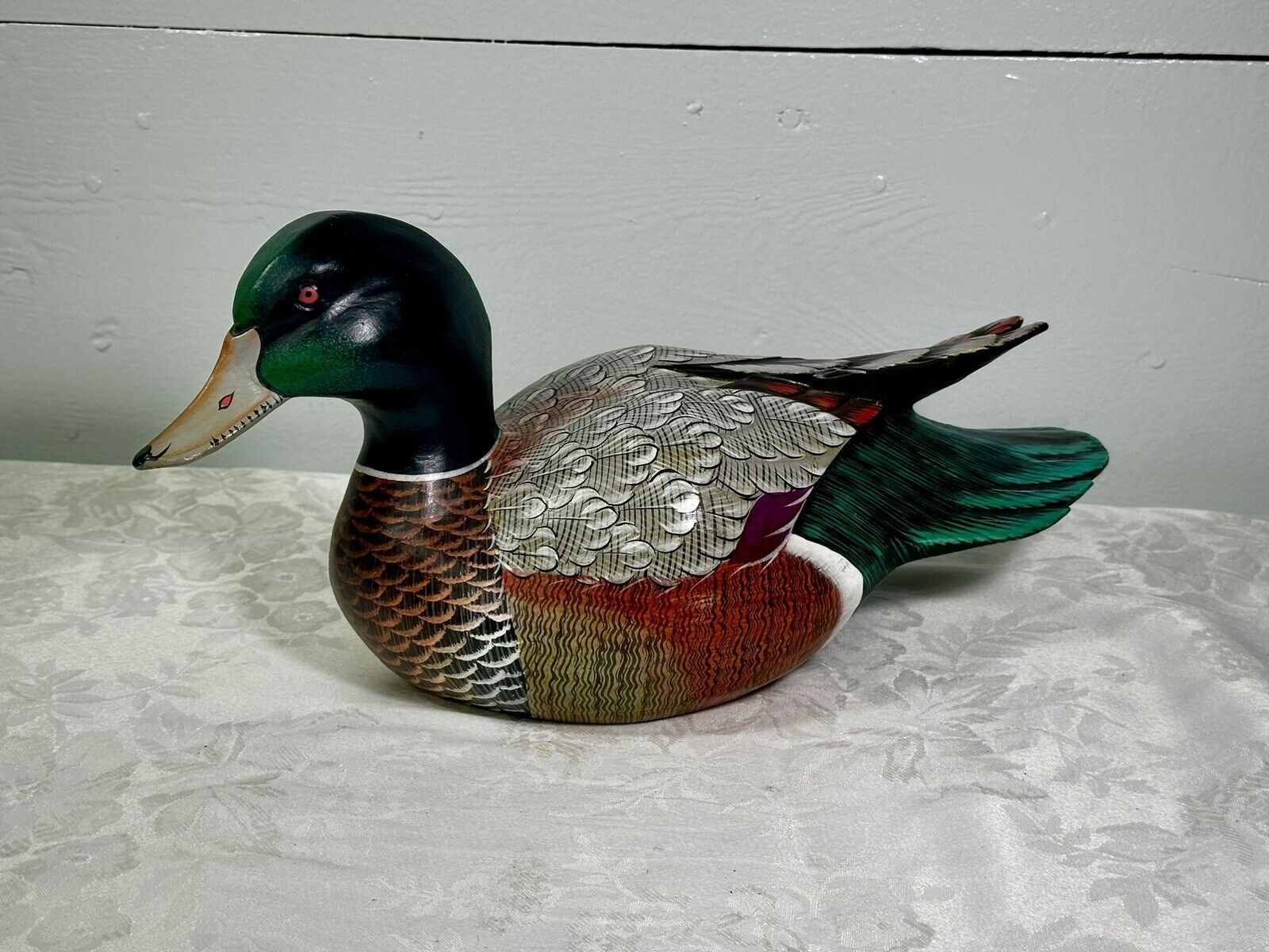 Vintage Hand Carved & Painted Wooden Duck Decoy Mallard 12” Made In Indonesia