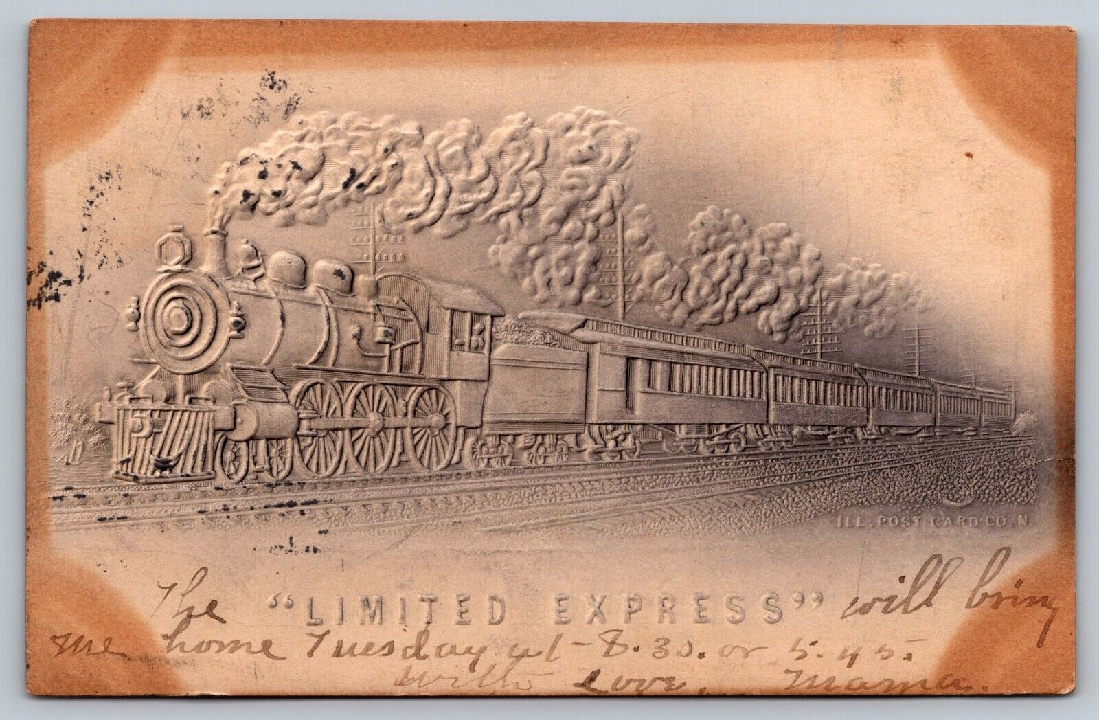 Postcard 1906 Embossed Locomotive Railroad Train \