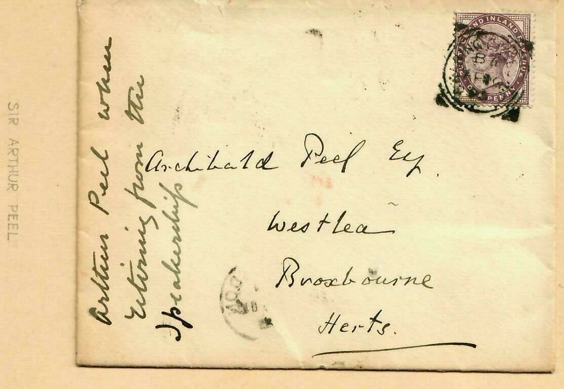 RARE “19th Century British Politician” Arthur Peel Hand Written Envelope COA
