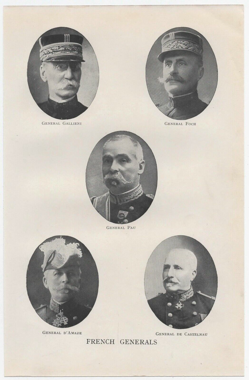 c1914 WWI Photo print FIVE FRENCH GENERALS  9.5\