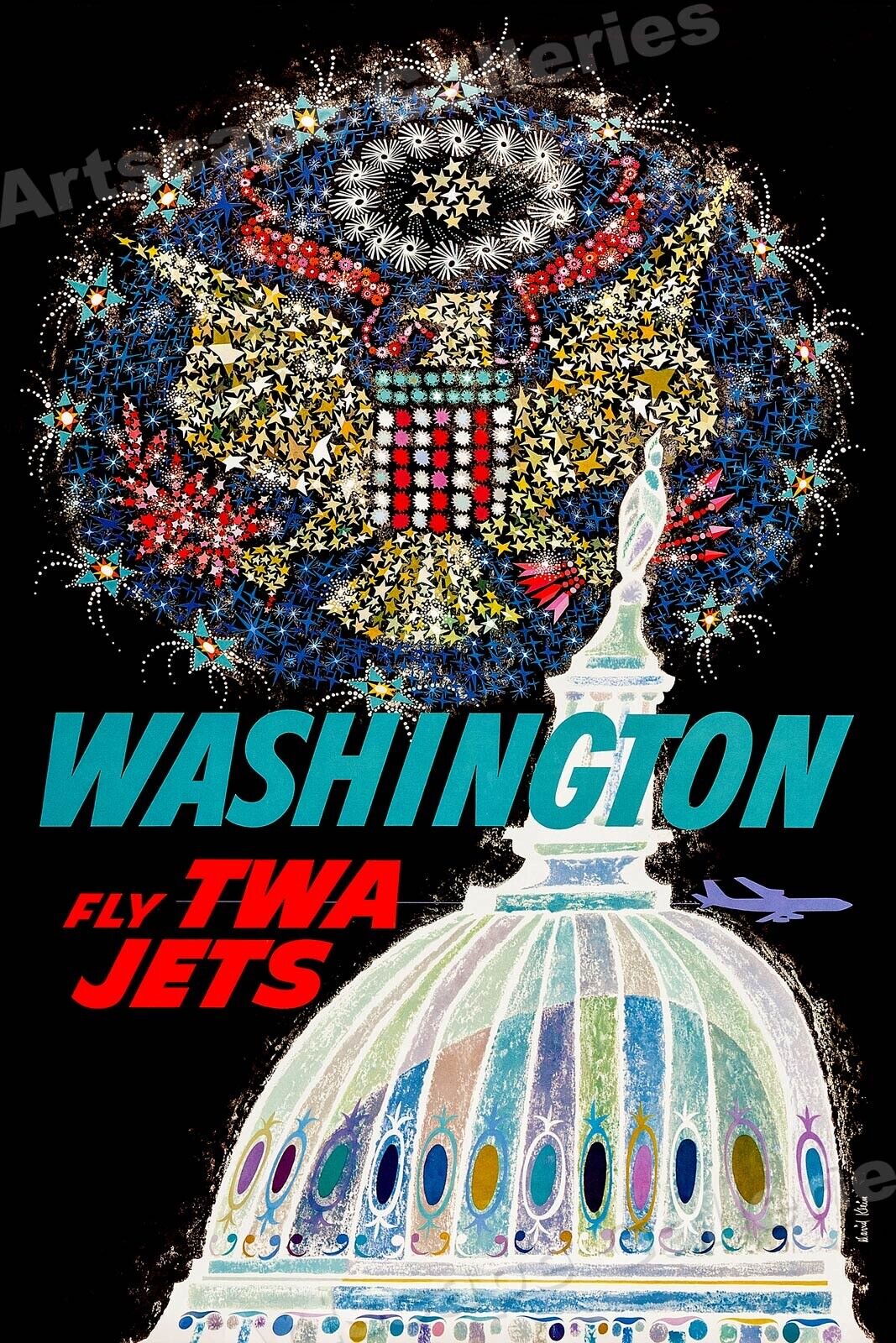 1960s Washington DC Vintage Style Airline Travel Poster - 16x24