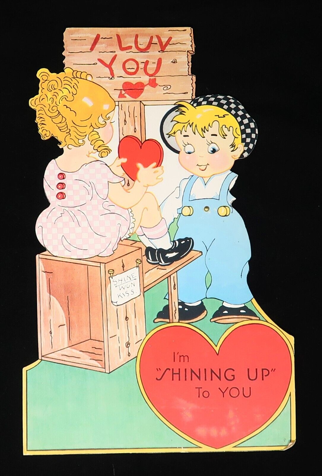 Early 1930\'s Mechanical Valentine Postcard, Boy & Girl \