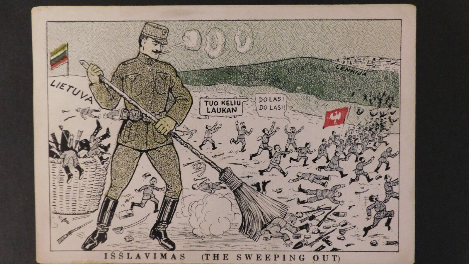 Mint 1920 Latvia Lithuanian War Patriotic Postcard The Sweeping Out by Soldier