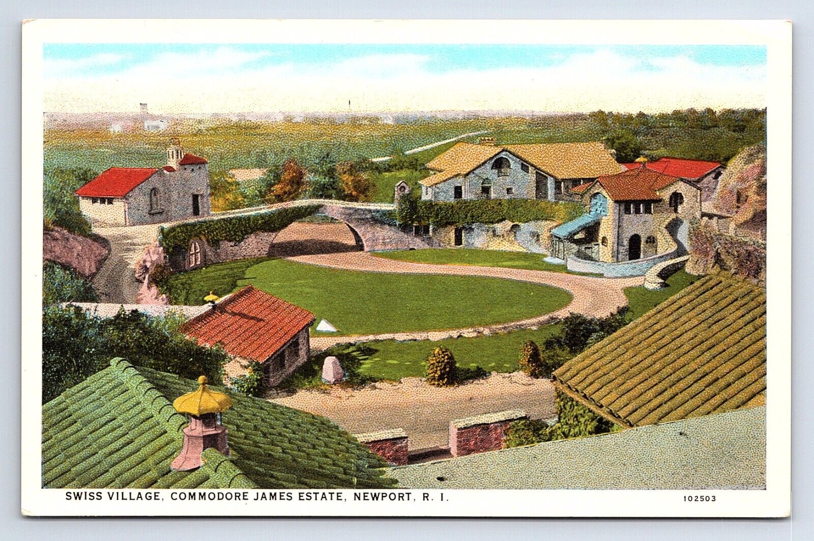 Postcard Swiss Village Commodore James Estate Newport Rhode Island