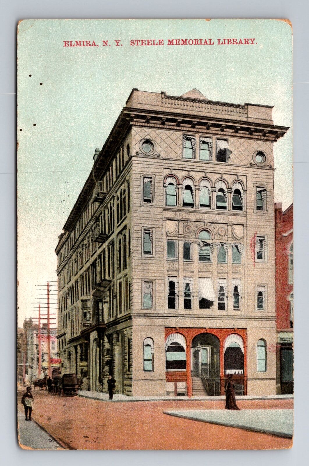 Elmira NY-New York, Steele Memorial Library, Antique Vintage Souvenir Postcard