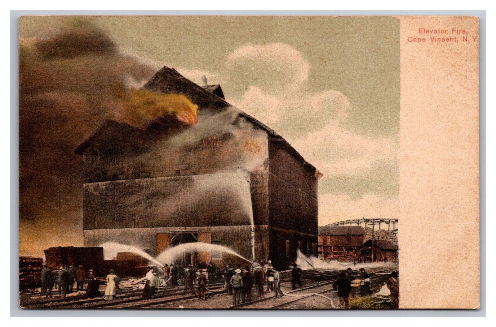 Postcard Cape Vincent New York NY Elevator Barn Fire 1907