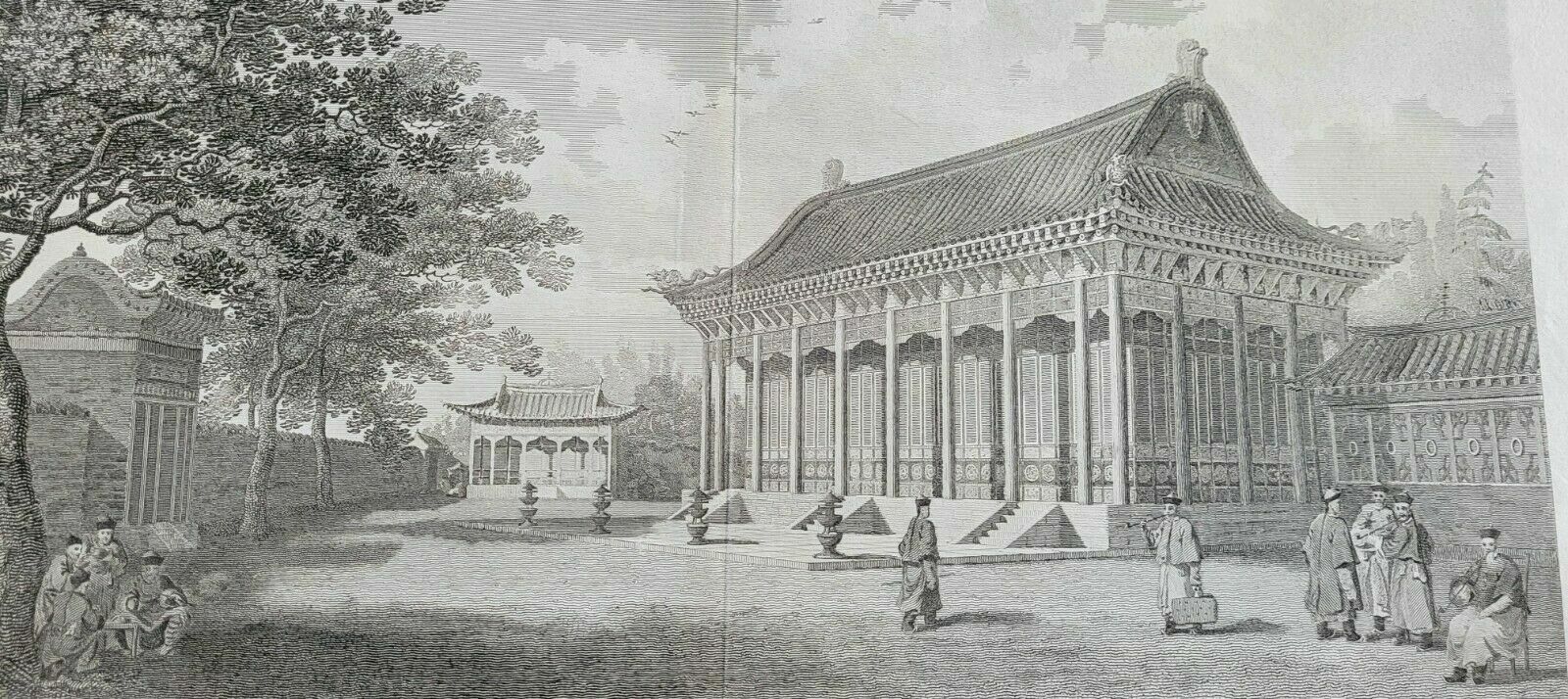 RARE IMPERIAL CHINESE EMPEROR VINTAGE ENGRAVING 18TH CENTURY PALACE ORIGINAL