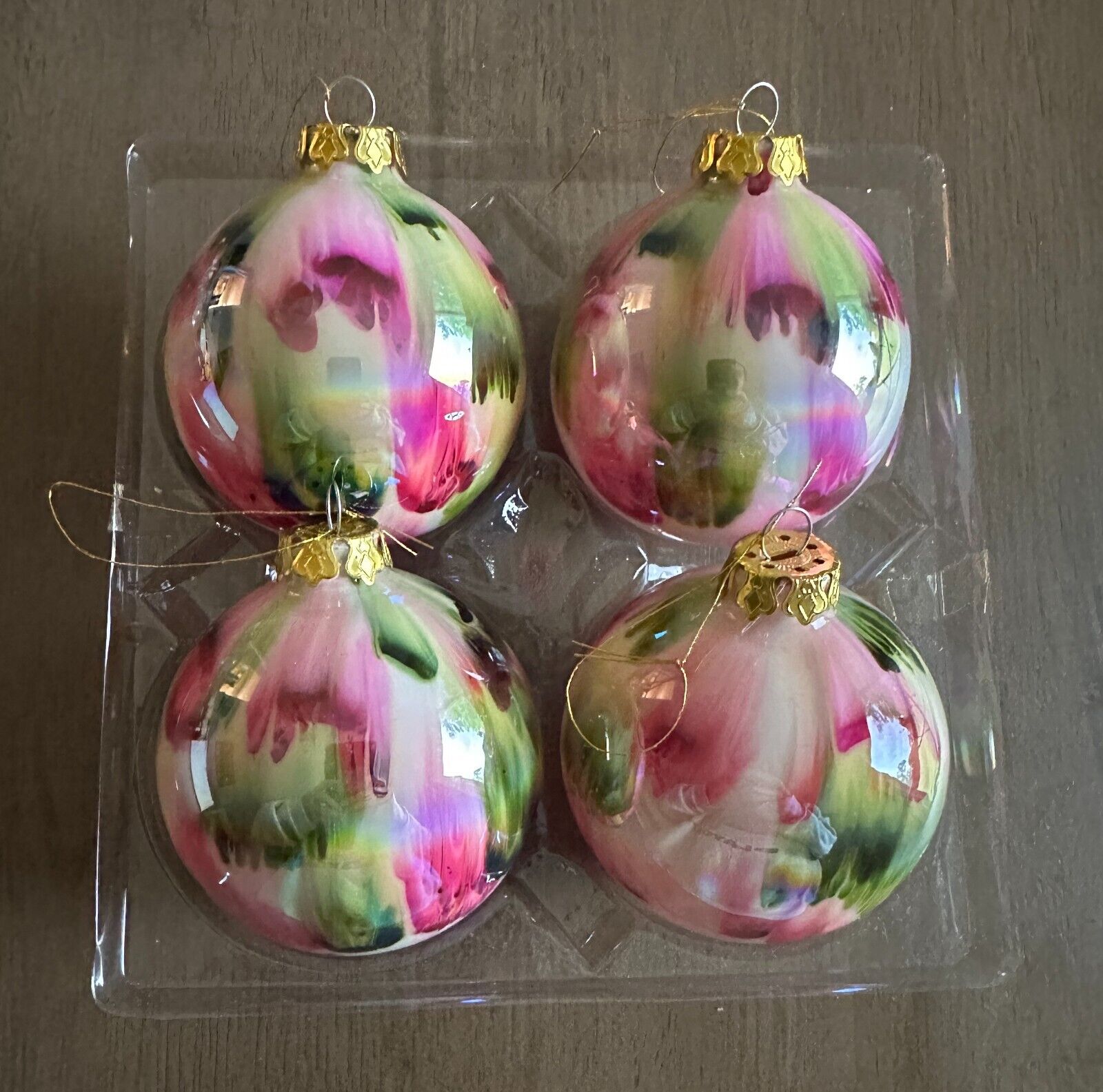 4 Vintage Multi-Color Glass Christmas Ornaments 3”