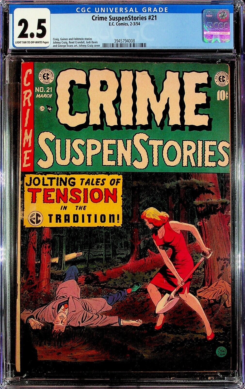 Crime SuspenStories #21 CGC 2.5 Johnny Craig Cover, EC Comics, Pre-Code Horror