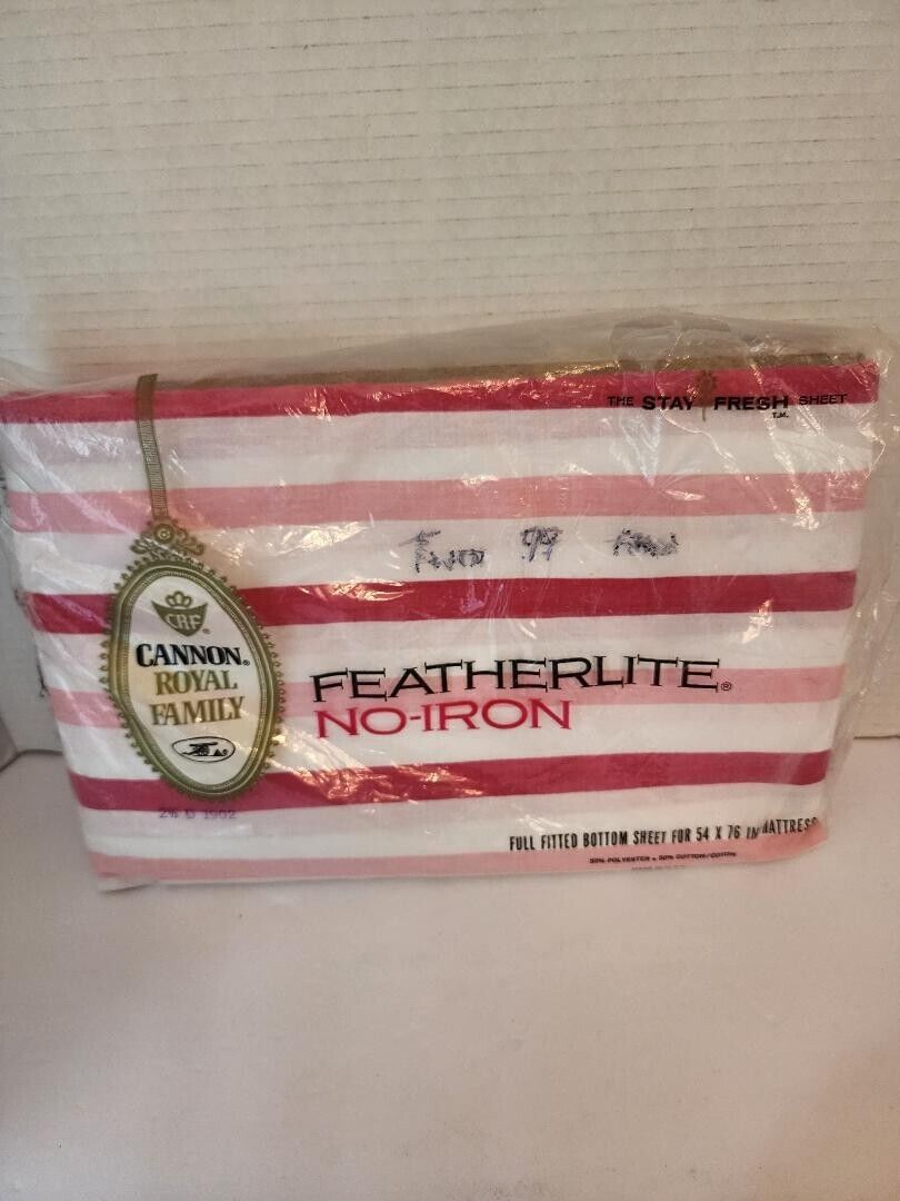 Vintage Cannon Royal Family Featherlite Pink&White Full FittSheet-New In Package