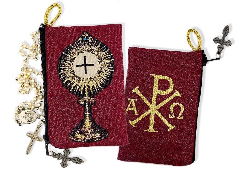 Blessed Sacrament Monstrance Symbol of Christ Tapestry Cloth Rosary Pouch Case