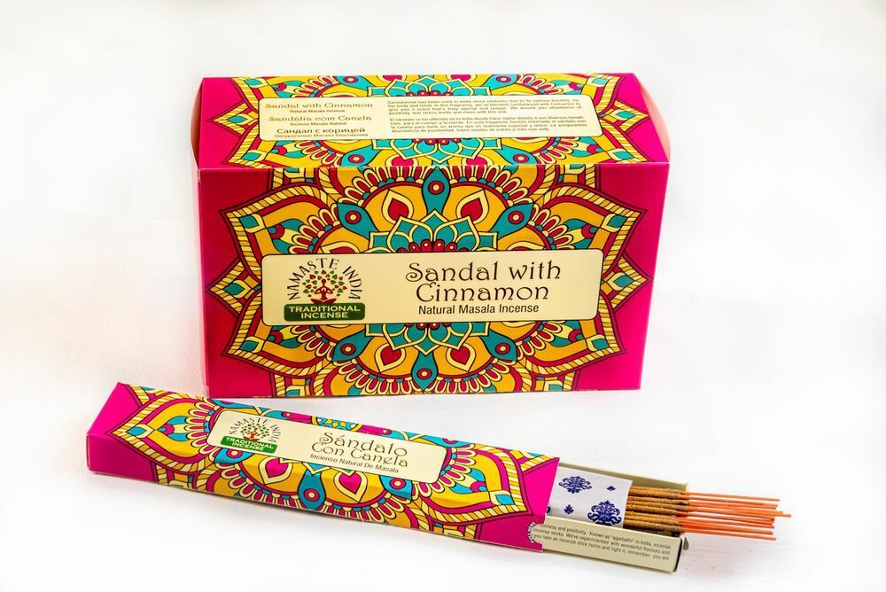  Namaste India Incense Sticks Sandal with Cinnamon box for 12 Packs 15gr