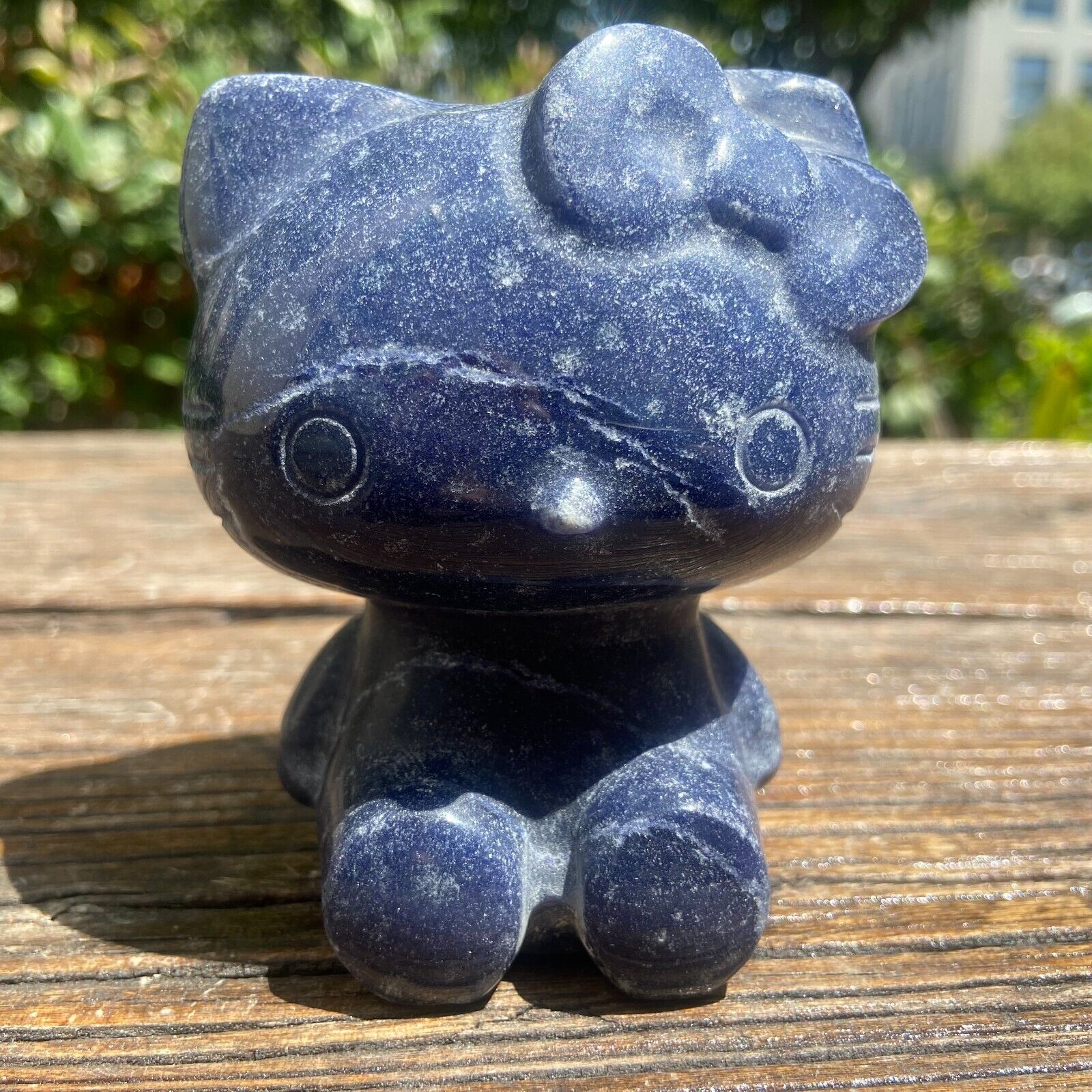 1.4LB 3.6\'\' Natural Blue Adventurine Hello Kitty Cat Statue Quartz Crystal Gift
