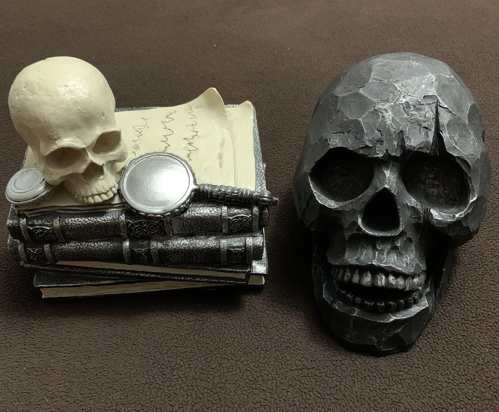 Kirklands Black Resin Skull Figurine & Skull Book Stack Decoration - Halloween