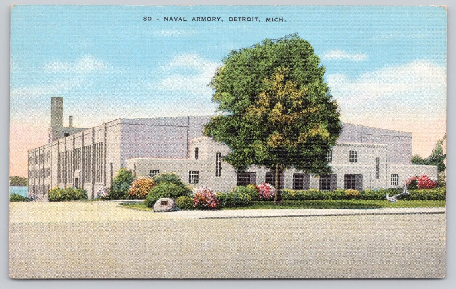 Vintage Postcard Naval Armory, Detroit, Michigan - Landscape