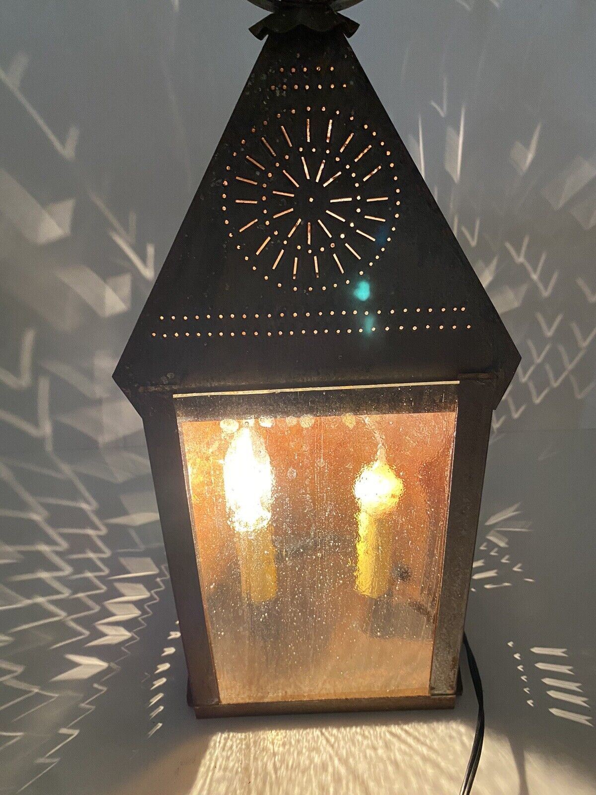 Large Vintage Punched Tin Candle Revere Lantern Electric 20 Inch