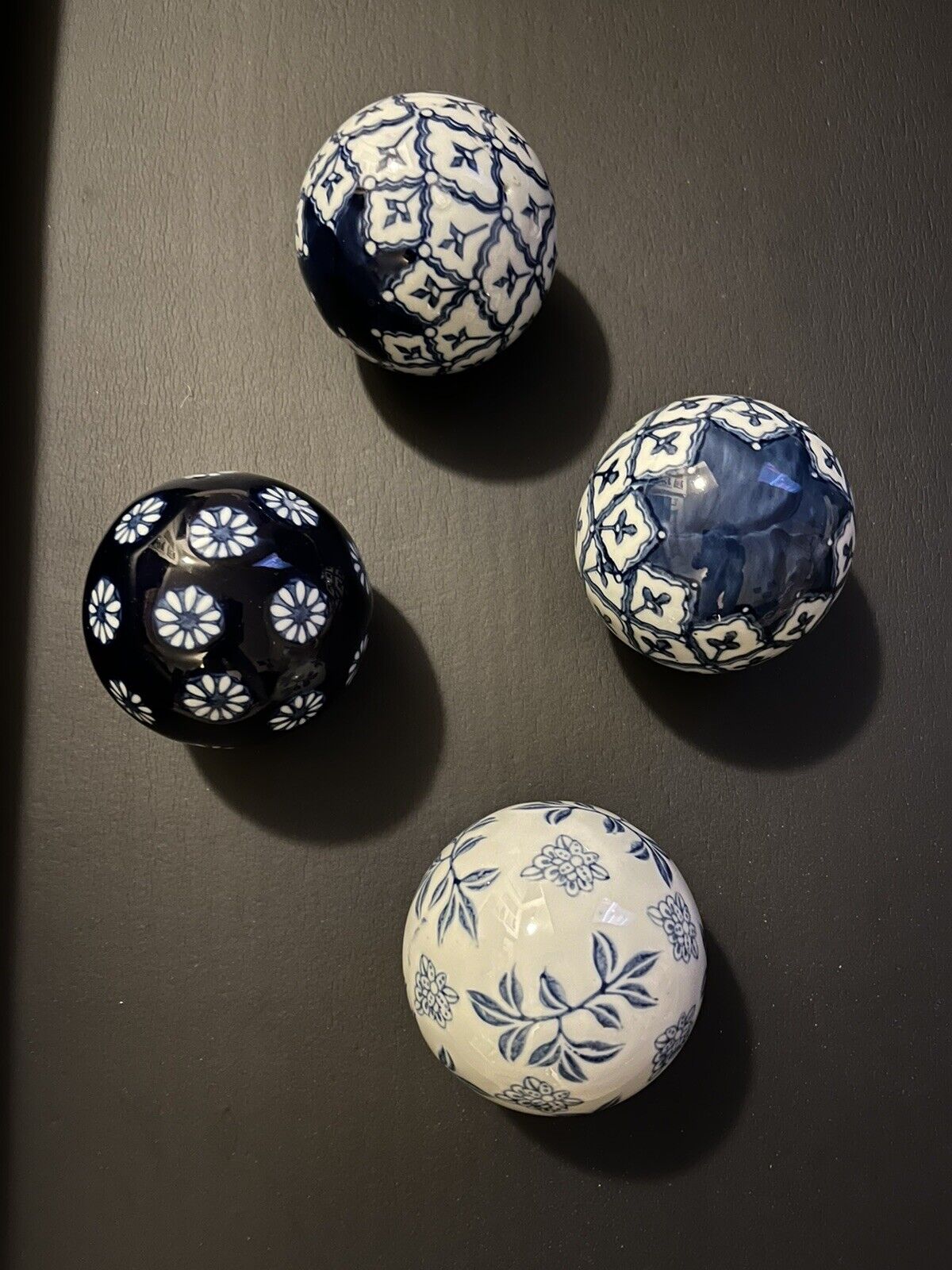 4 Blue & White Ceramic Porcelain Carpet Balls - 3 Inch