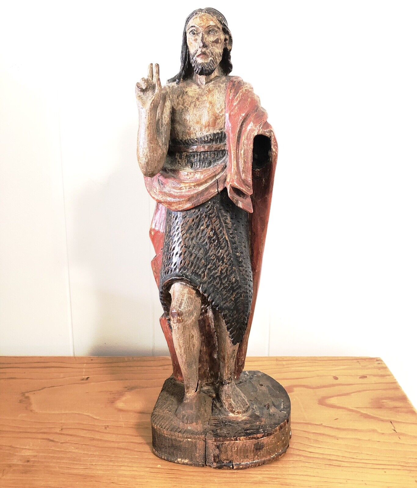 Vintage Santos Figure Antique Wood Santos, Carved  Polychromed  Religious Saint
