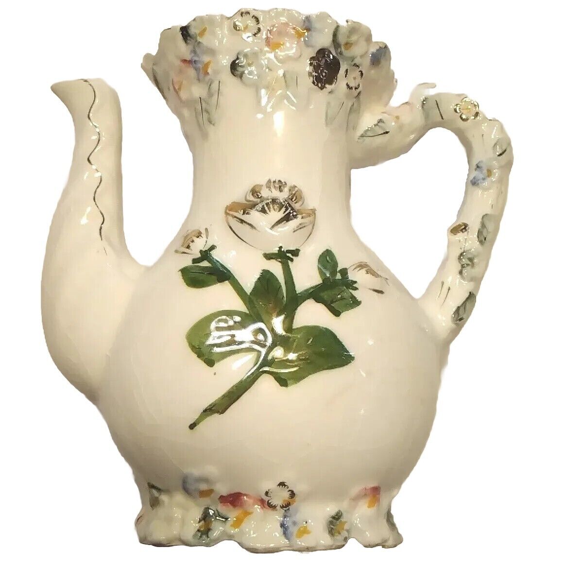 Royal Sealy Pitcher Vase Teapot Rare Rose Gold Leaf Porcelain Japan Flower VTG