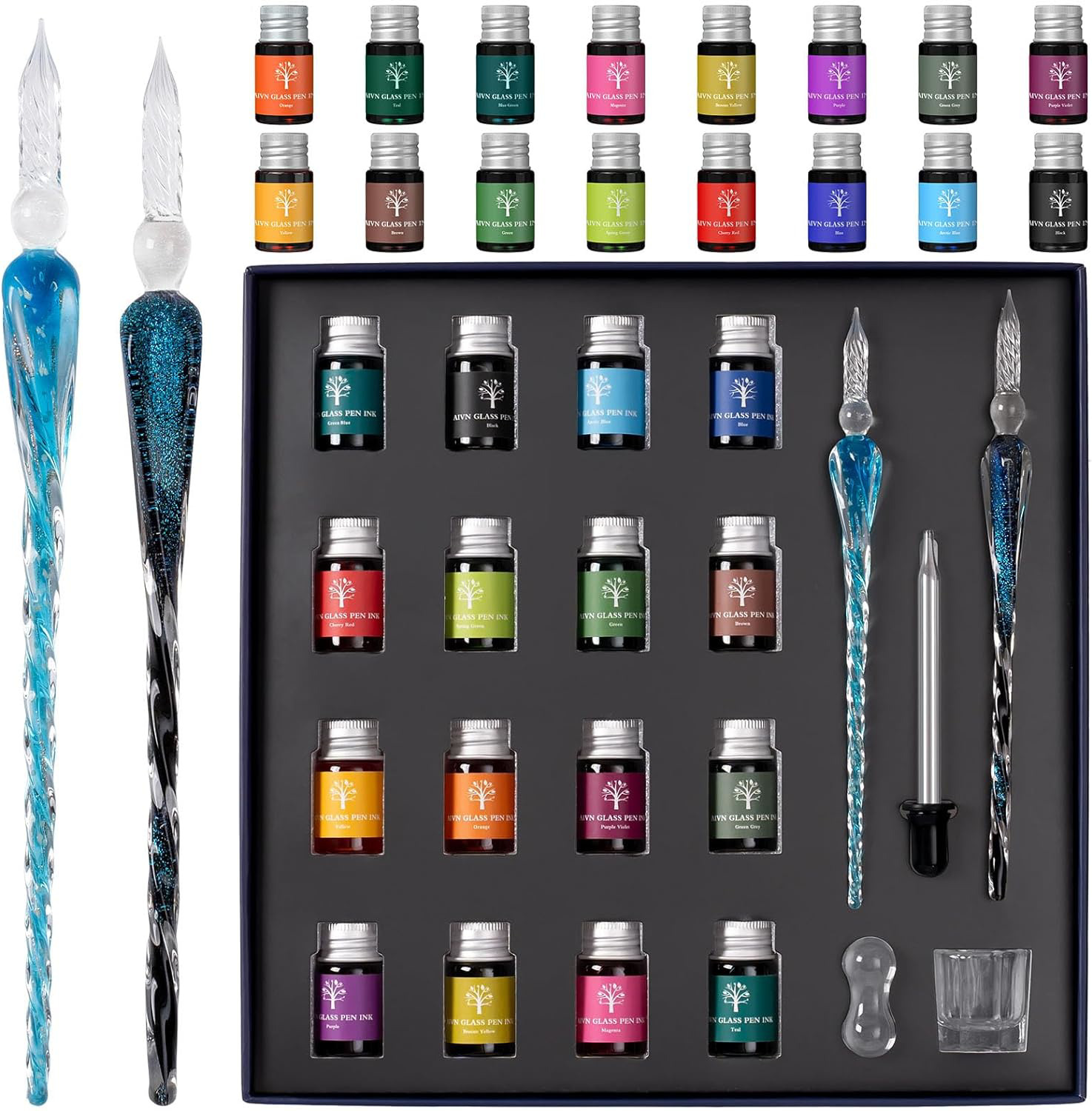 AIVN Glass Dip Pen Set - 19 Pieces of Calligraphy Pens Set. Includes 2 Glass Pen