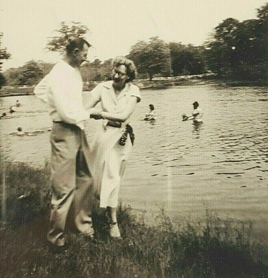 1940s Man & Women Playing Near Lake People Swimming Philadelphia Area 