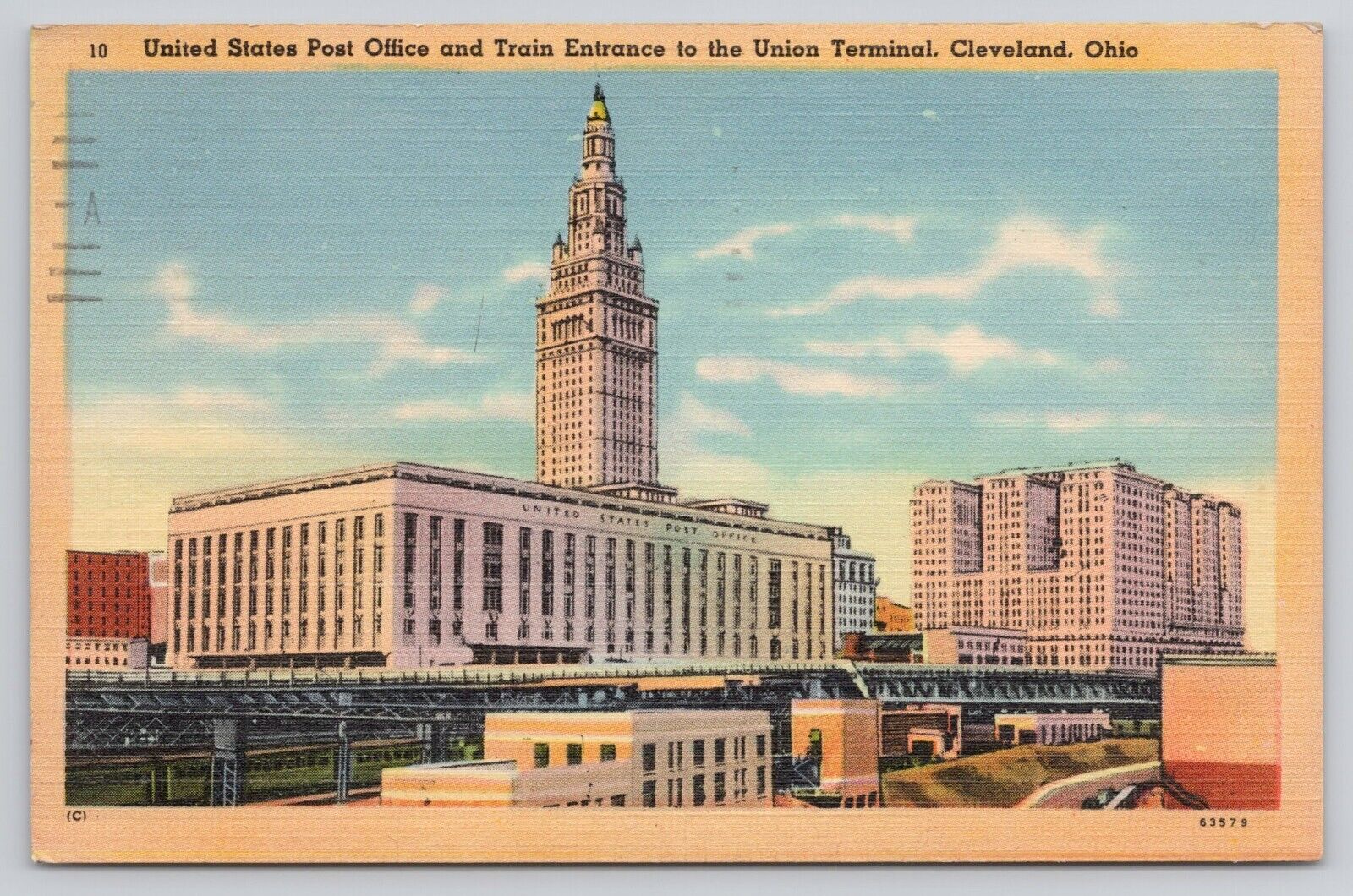 Cleveland Ohio US Post Office and Train Entrance to Union Terminal 1943 Postcard