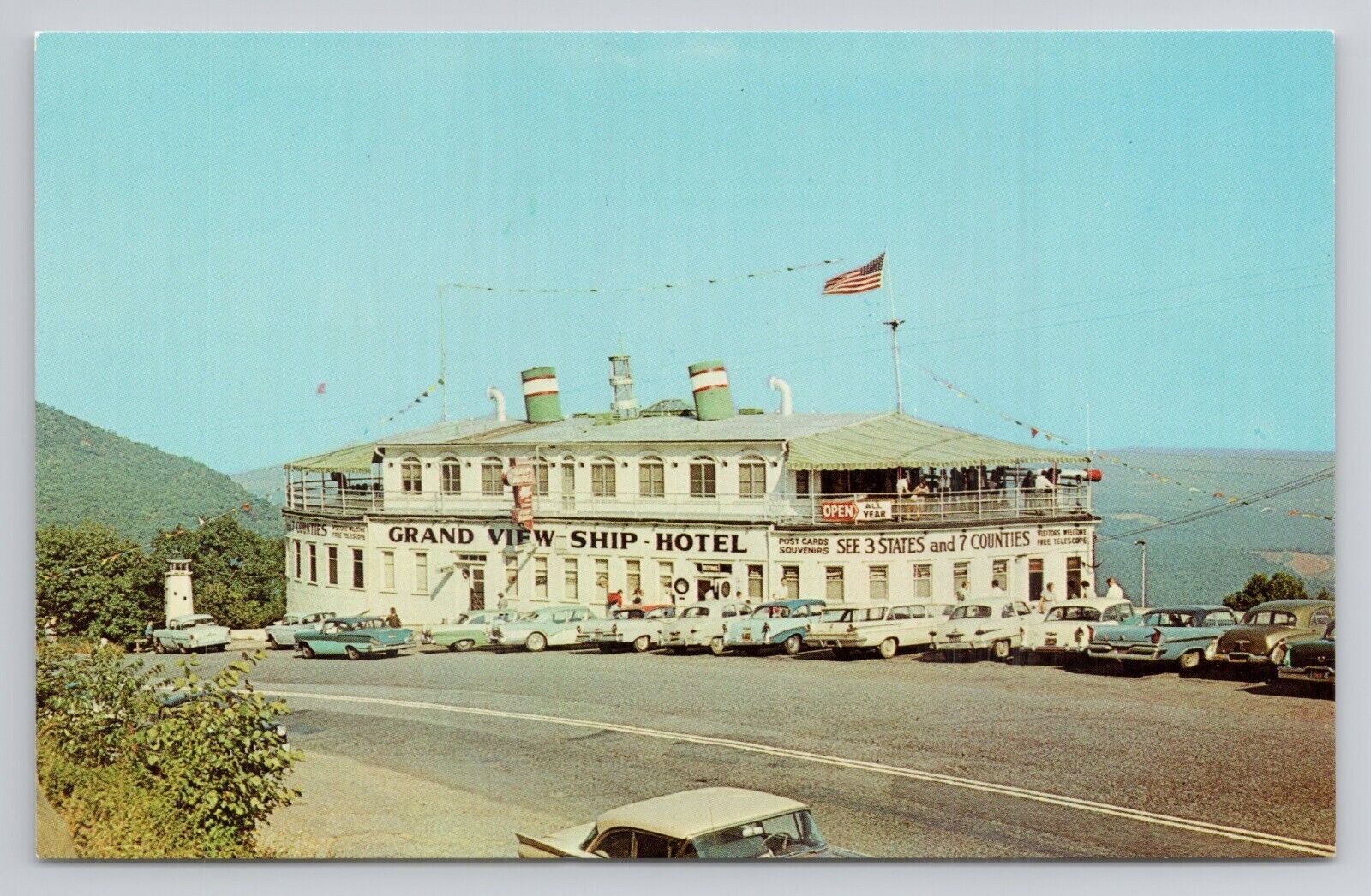Postcard Grand View Ship Hotel The Only Steamboat In The Mountains Pennsylvania