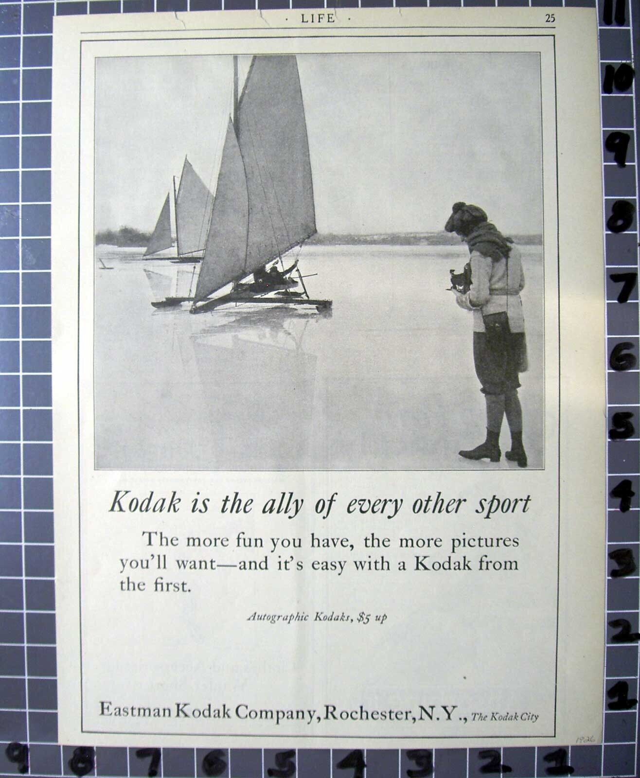 1926 KODAK WINTER SPORT ICE SLED YACHT SAIL PHOTO CAMERA RACE FB064FB064