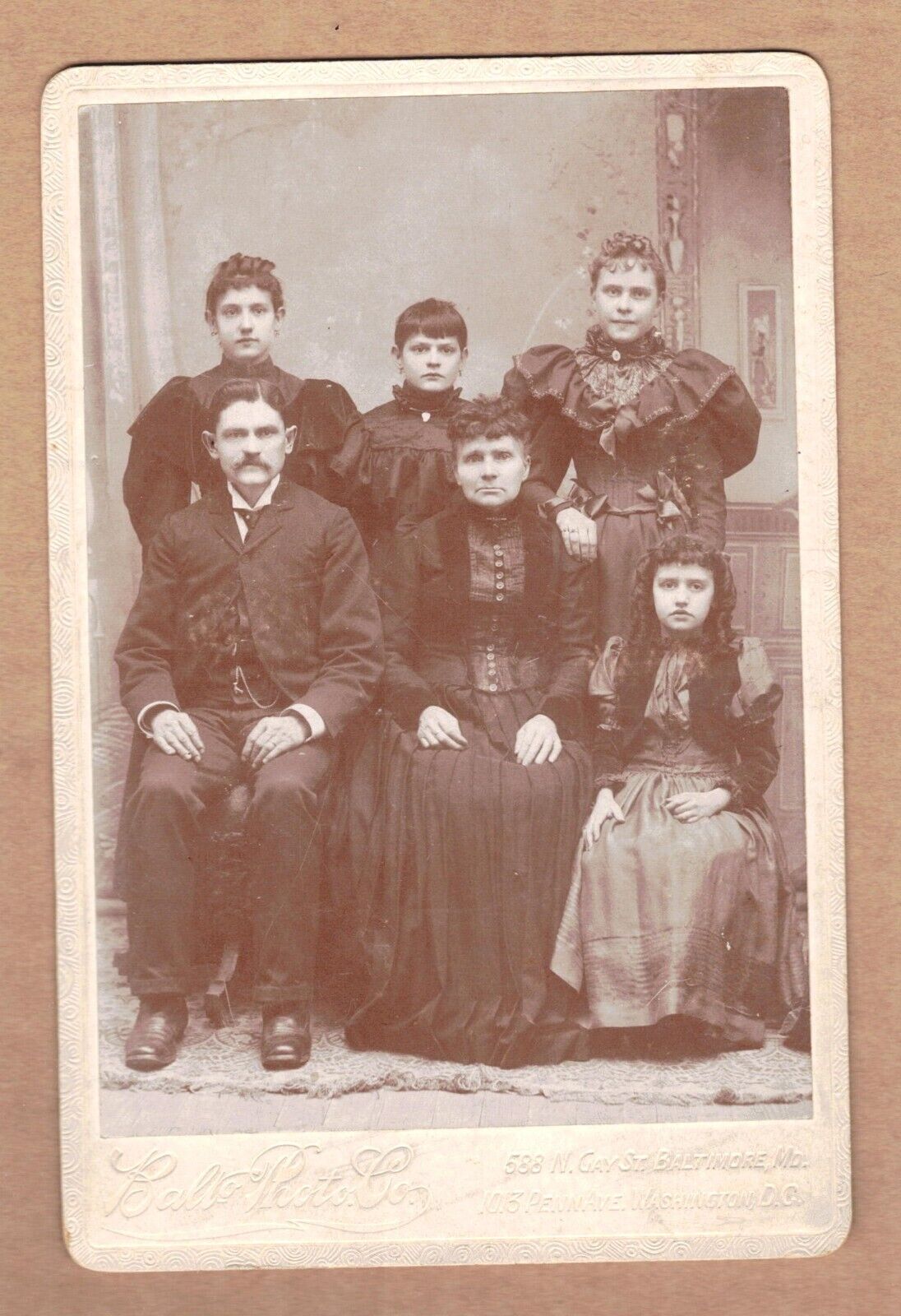 Antique Cabinet Card Photo of a Family, Baltimore Photo Co.