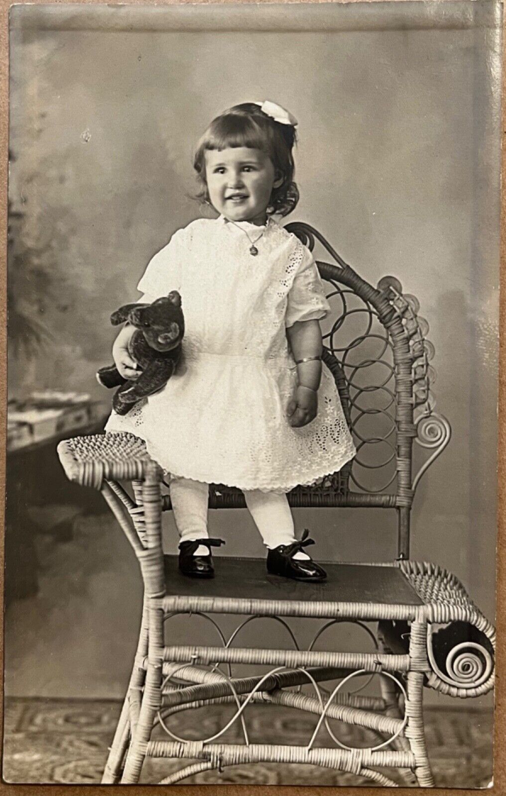 RPPC Sweet Little Girl with Teddy Bear Antique Real Photo Postcard c1910