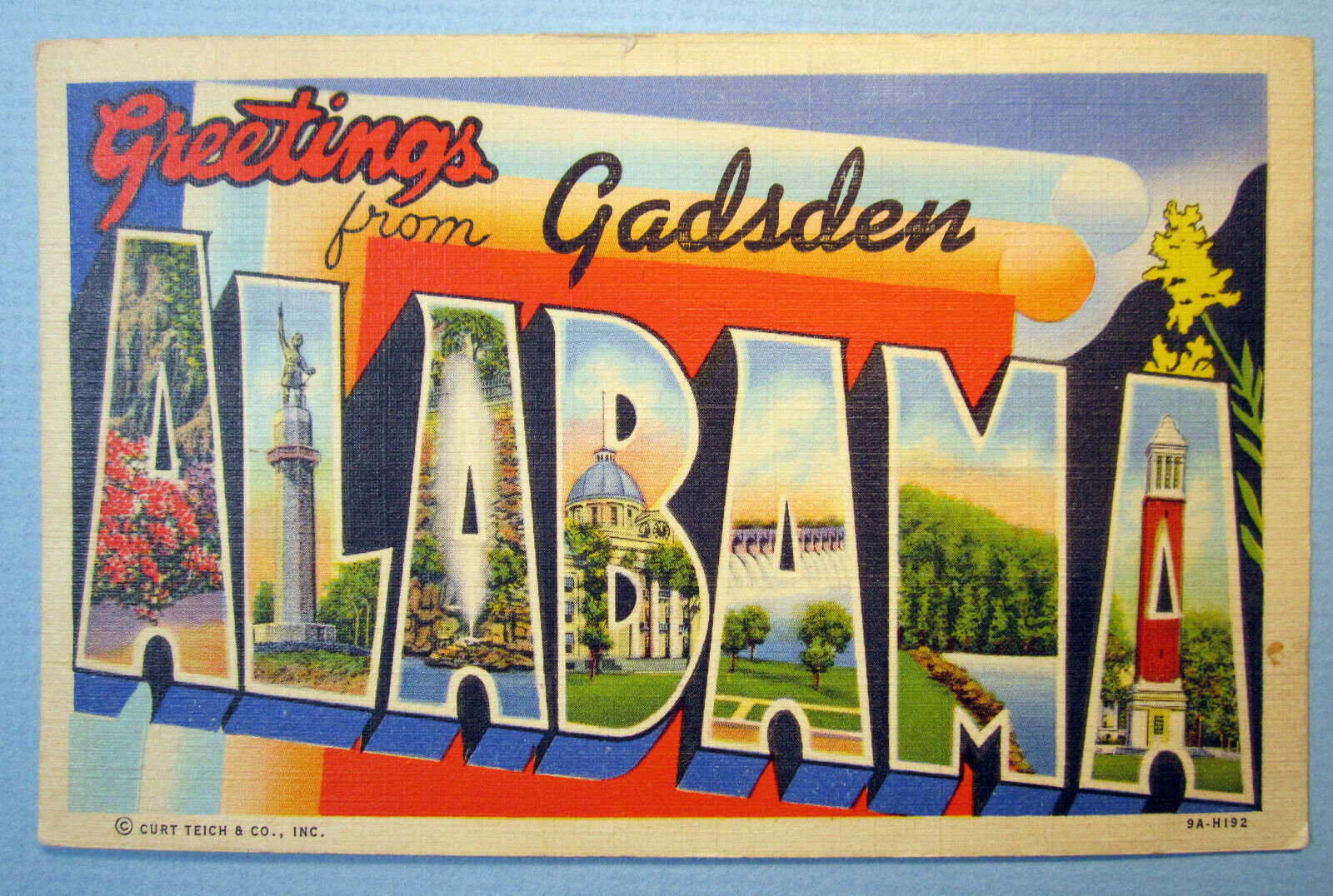 Alabama Gadsden AL Linen Large Letter Greetings From Vintage Postcard PC 2623