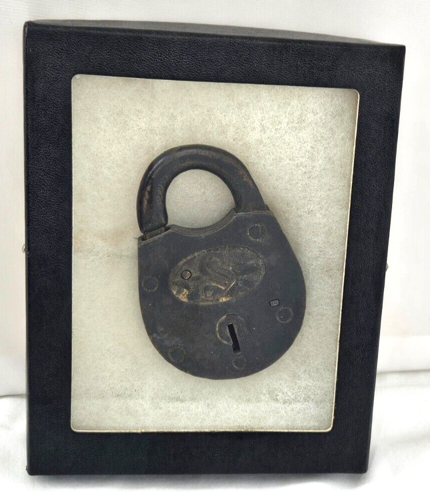 Antique Brass Safe Padlock~S Lock & Display~Metal Artifact Collage~Found Object